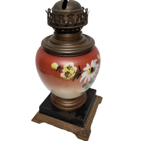 Handpainted Glass Body Victorian Oil Lamp Original Antique RARE Collectible - Picture 2 of 7